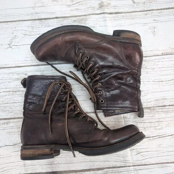 Frye Brown Leather Lace Up Combat Boots Women Size 8 - Picture 6 of 9